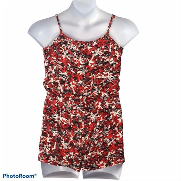 Banana Republic Shorts Romper Faux Wrap Red and Black Floral size Small - Picture 7 of 16